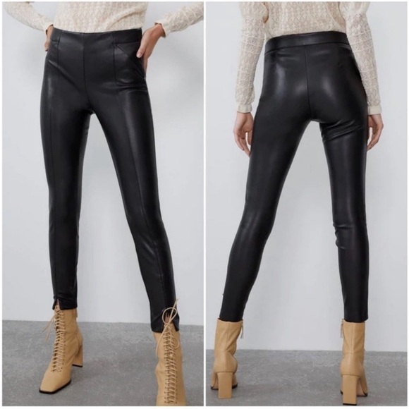 Zara Pants - NWT Zara Faux Leather Ankle Zip Skinny Stretch Side Sip Pants Womens Large
